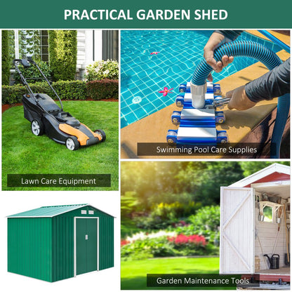 High-Quality Green Metal Garden Shed - 9x6ft Storage Container w/ Door & Roof - Buy Now! - Hot Tub Shop