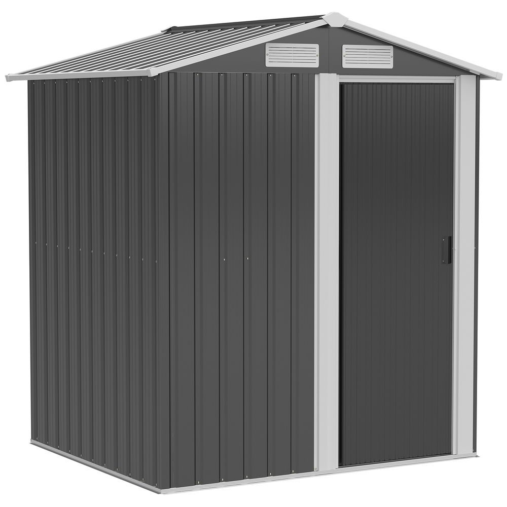 Outdoor Storage Shed, Sliding Door, Sloped Roof  152 x 132 x 188 cm, Grey