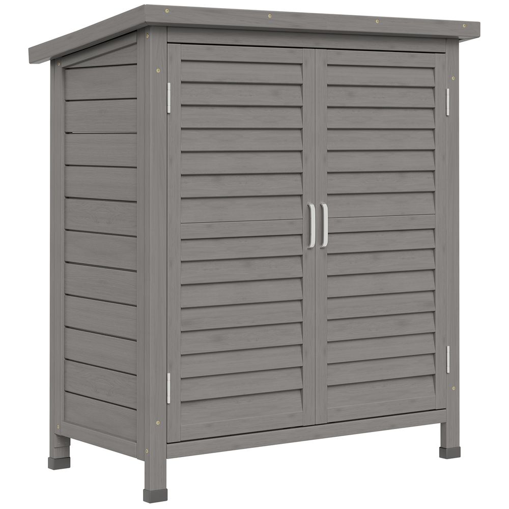 Garden Shed Wooden  2 Door Unit Solid Fir Wood 87x46.5x96.5cm, Grey - Hot Tub Shop