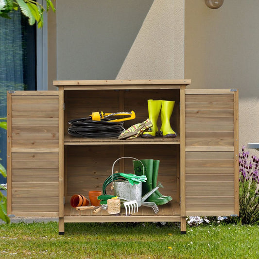 Garden Storage Unit Solid Fir Wood Garage Organisation Sturdy Cabinet Outdoor - Hot Tub Shop