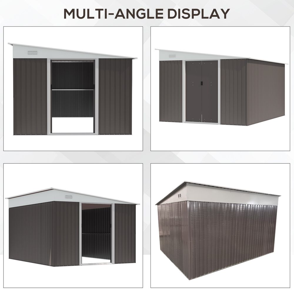 11.3 x 9.2ft Steel Garden Shed Metal Tool House Double Doors & 2 Air Vents, Grey - Hot Tub Shop