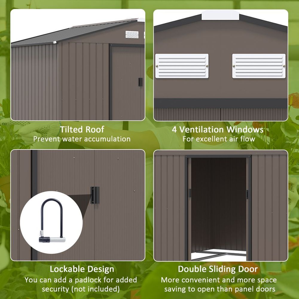 9 X 6FT Garden Shed Sliding Door Galvanised Metal - Brown - Hot Tub Shop