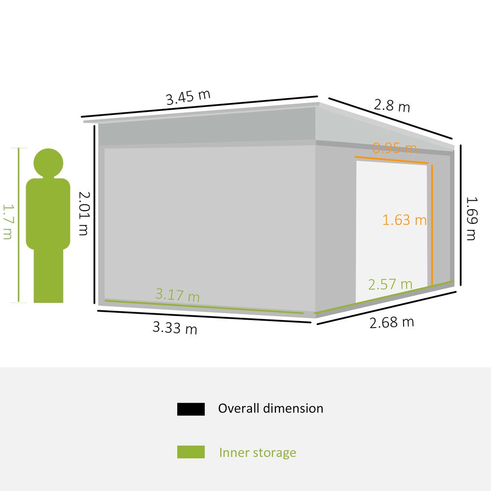 11.3 x 9.2ft Steel Garden Shed Metal Tool House Double Doors & 2 Air Vents, Grey - Hot Tub Shop