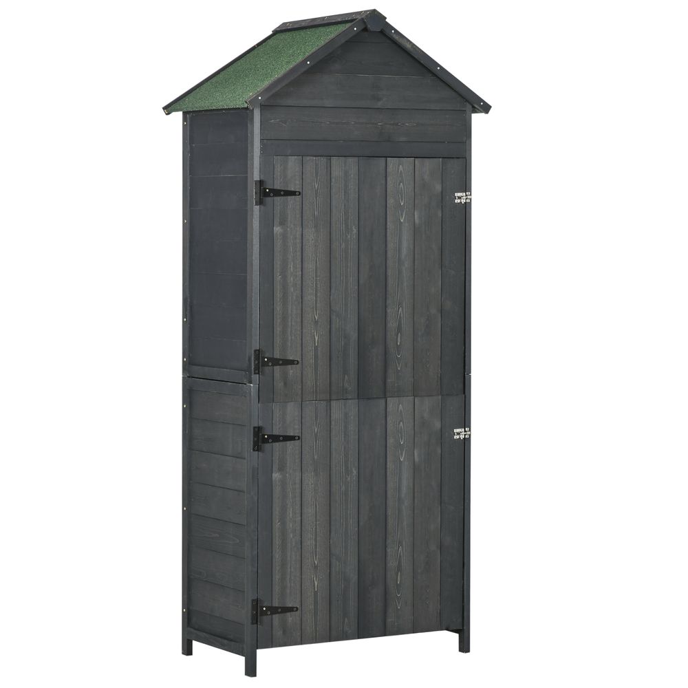 Outsunny Wooden Garden Shed - Utility Tool Storage Cabinet - Grey - Hot Tub Shop