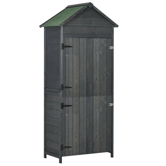 Outsunny Wooden Garden Shed - Utility Tool Storage Cabinet - Grey - Hot Tub Shop