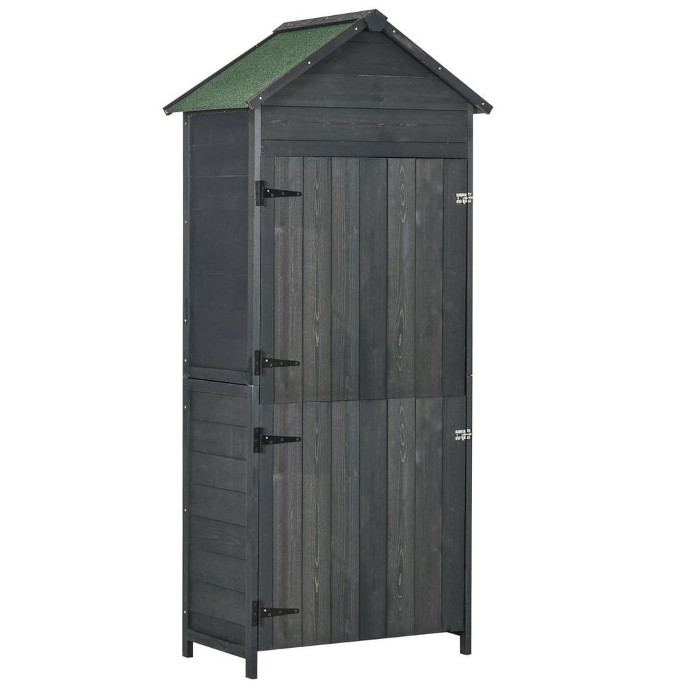 Outsunny Wooden Garden Shed - Utility Tool Storage Cabinet - Grey - Hot Tub Shop