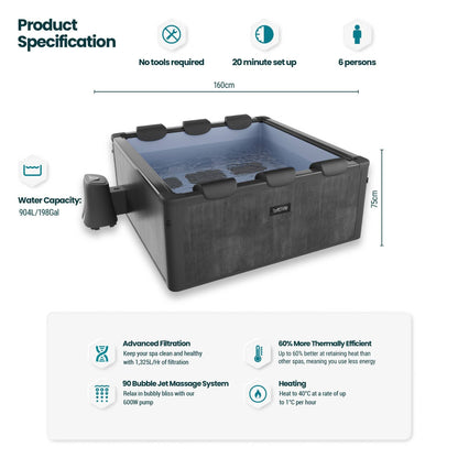 Adriatic | 6 Person Square Aluminium Frame Hot Tub | Black Wood | UKCA